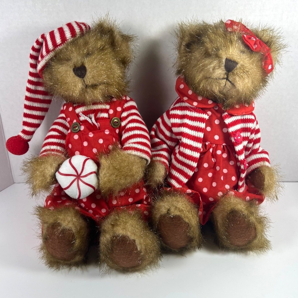 Tender Hearted‎ Collectibles Bears Pair 12" Plush - Peppermint Christmas